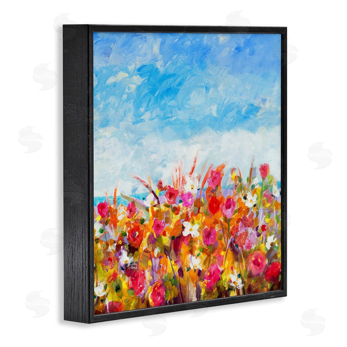 Jill Martin Bold Summer Blooming Flower Field Under Cloudy Sky Black Framed Glicee Wall Art Print