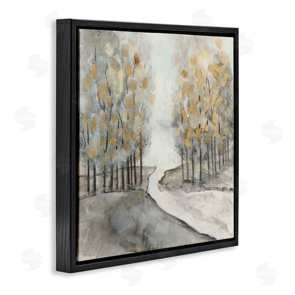 Susan Jill River Between Tree Forests Abstract Watercolor Landscape Painting Black Floating Frame Canvas Wall Art Print