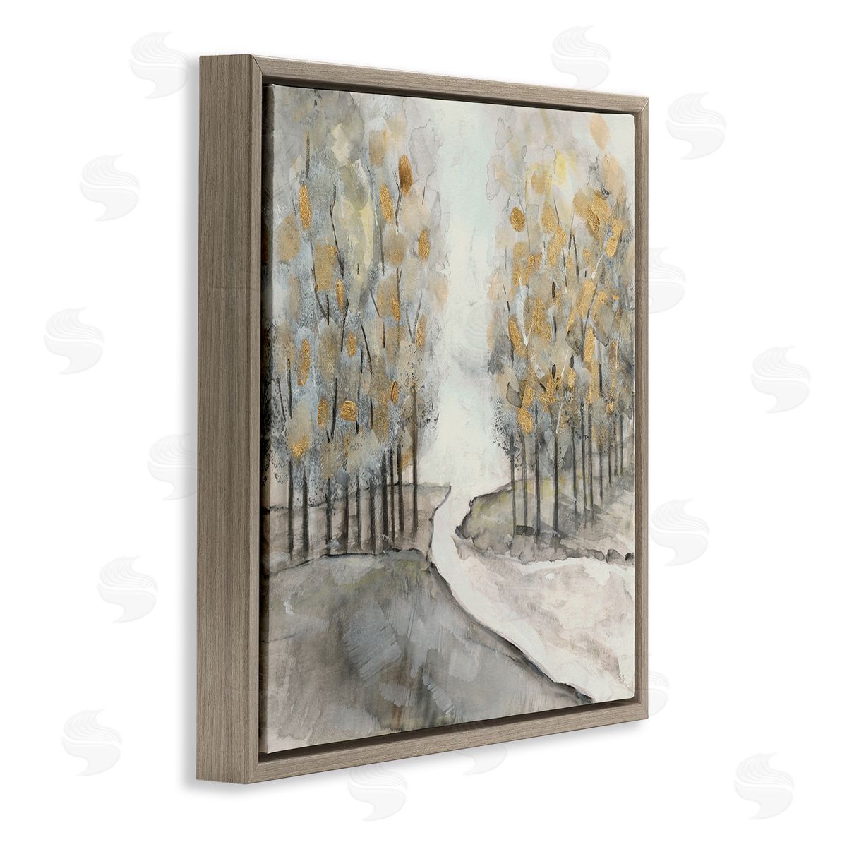 Susan Jill River Between Tree Forests Abstract Watercolor Landscape Painting Brown Floating Frame Canvas Wall Art Print