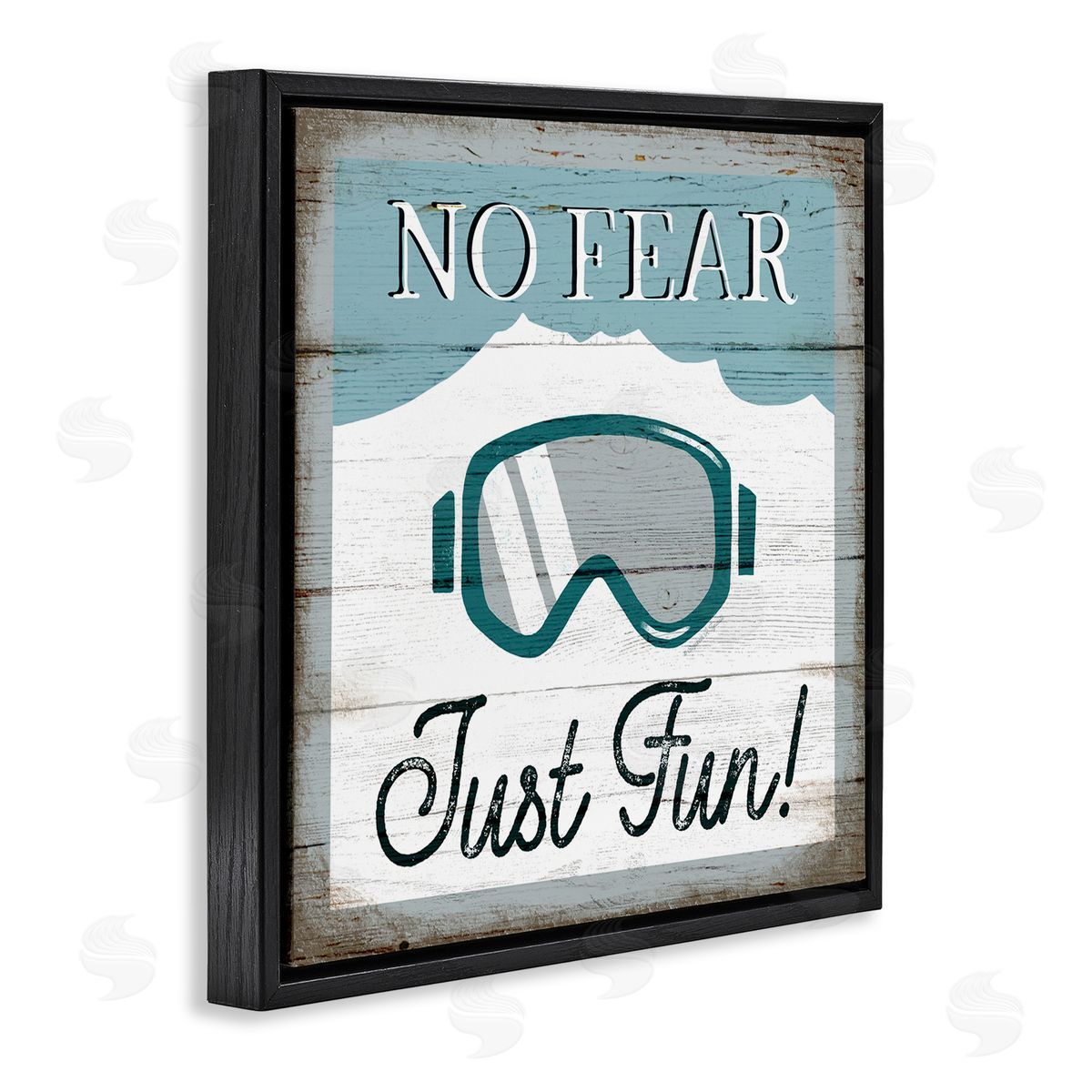Elizabeth Tyndall No Fear Just Fun Phrase Blue Ski Goggles Black Floating Frame Canvas Wall Art Print