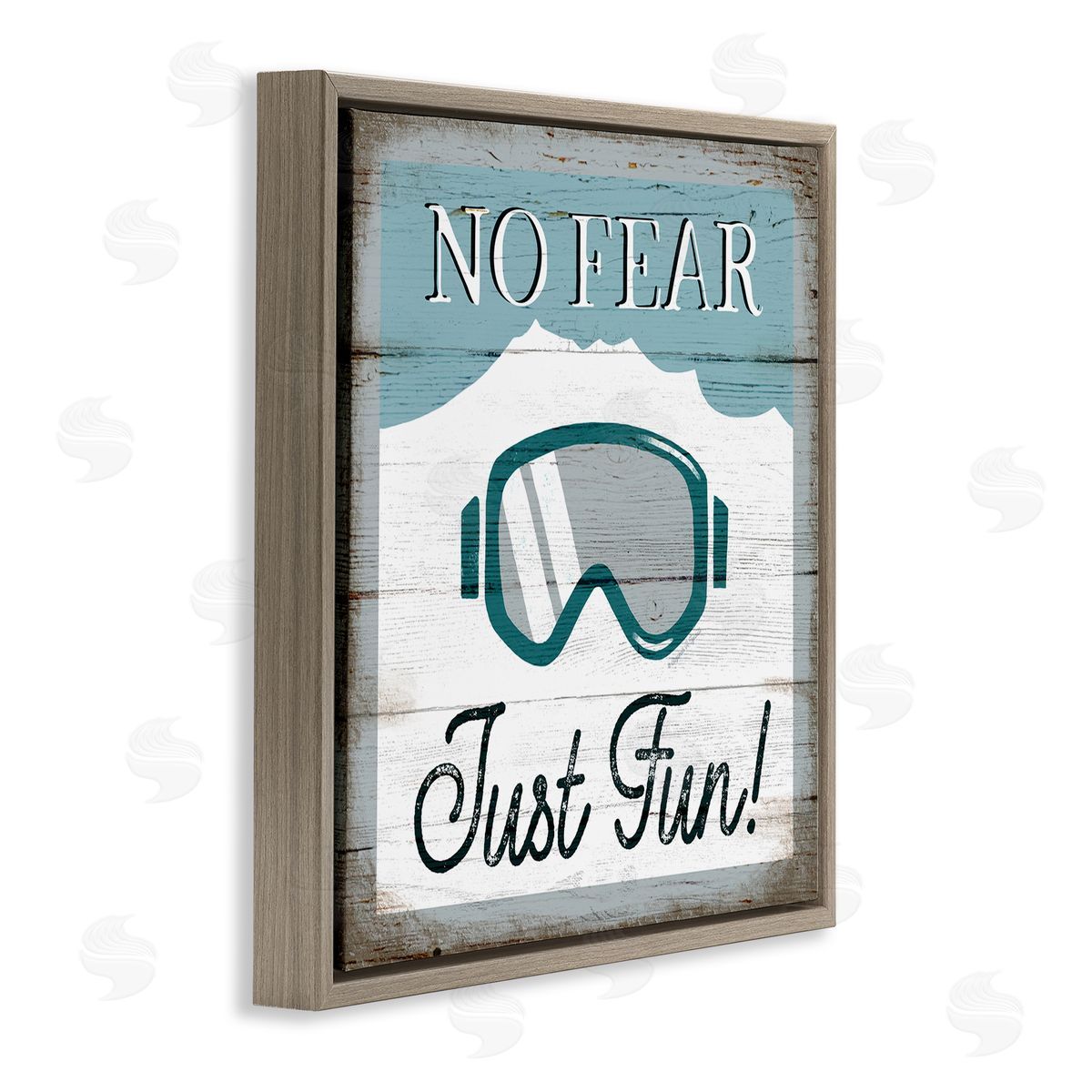 Elizabeth Tyndall No Fear Just Fun Phrase Blue Ski Goggles Brown Floating Frame Canvas Wall Art Print