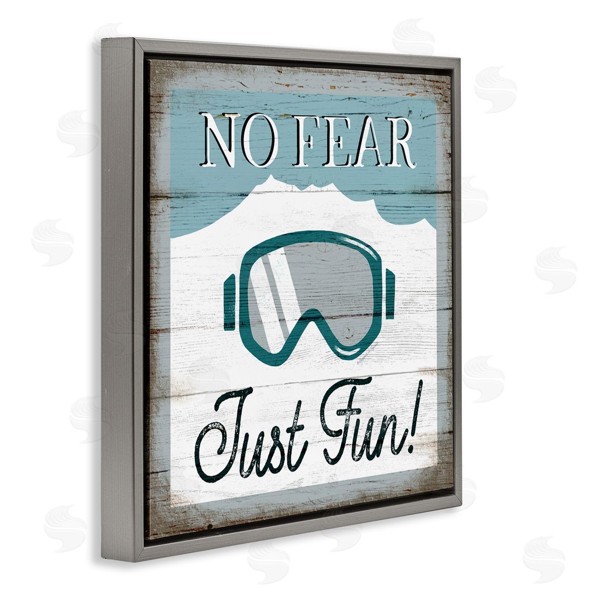 Elizabeth Tyndall No Fear Just Fun Phrase Blue Ski Goggles Gray Floating Frame Canvas Wall Art Print