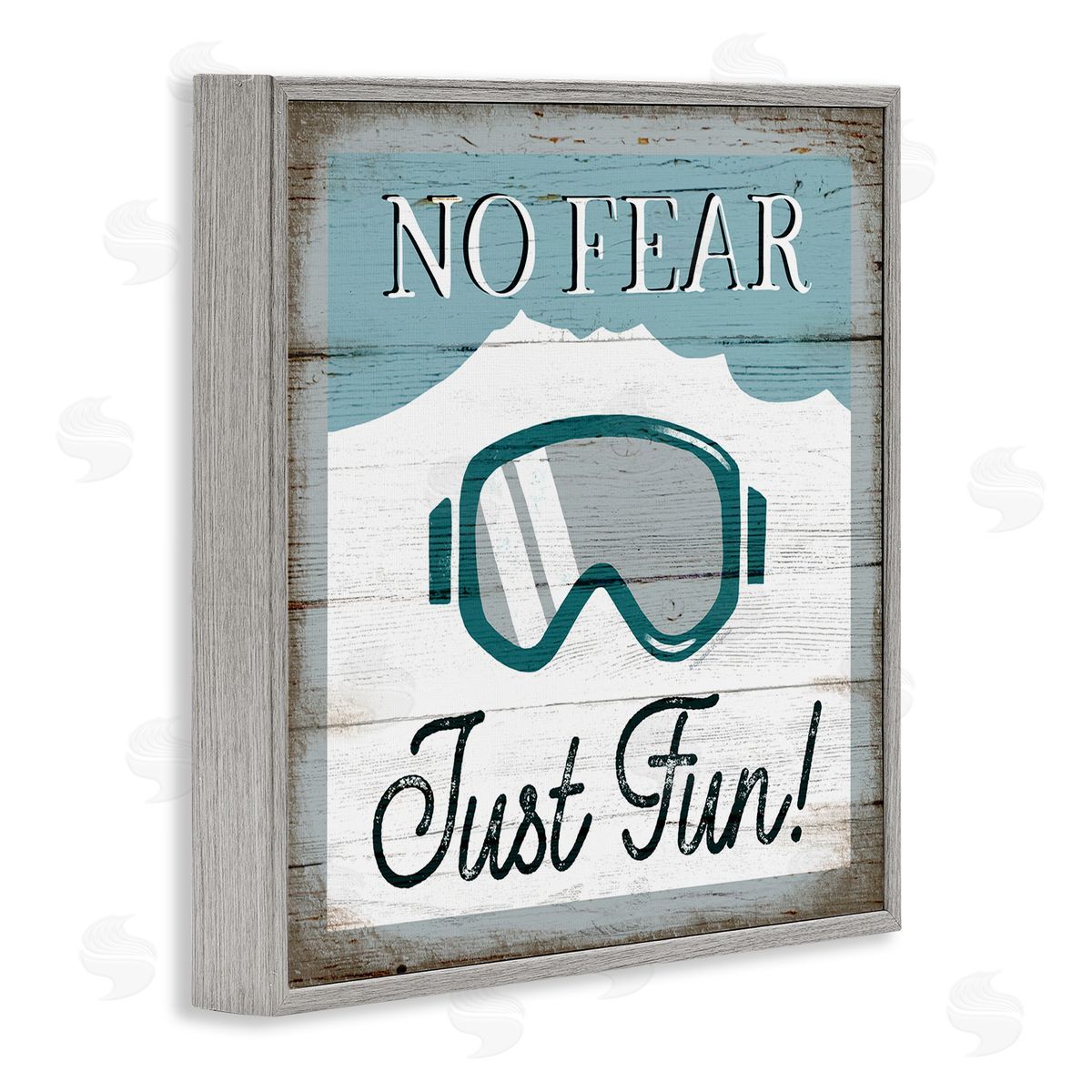 Elizabeth Tyndall No Fear Just Fun Phrase Blue Ski Goggles Gray Framed Glicee Wall Art Print