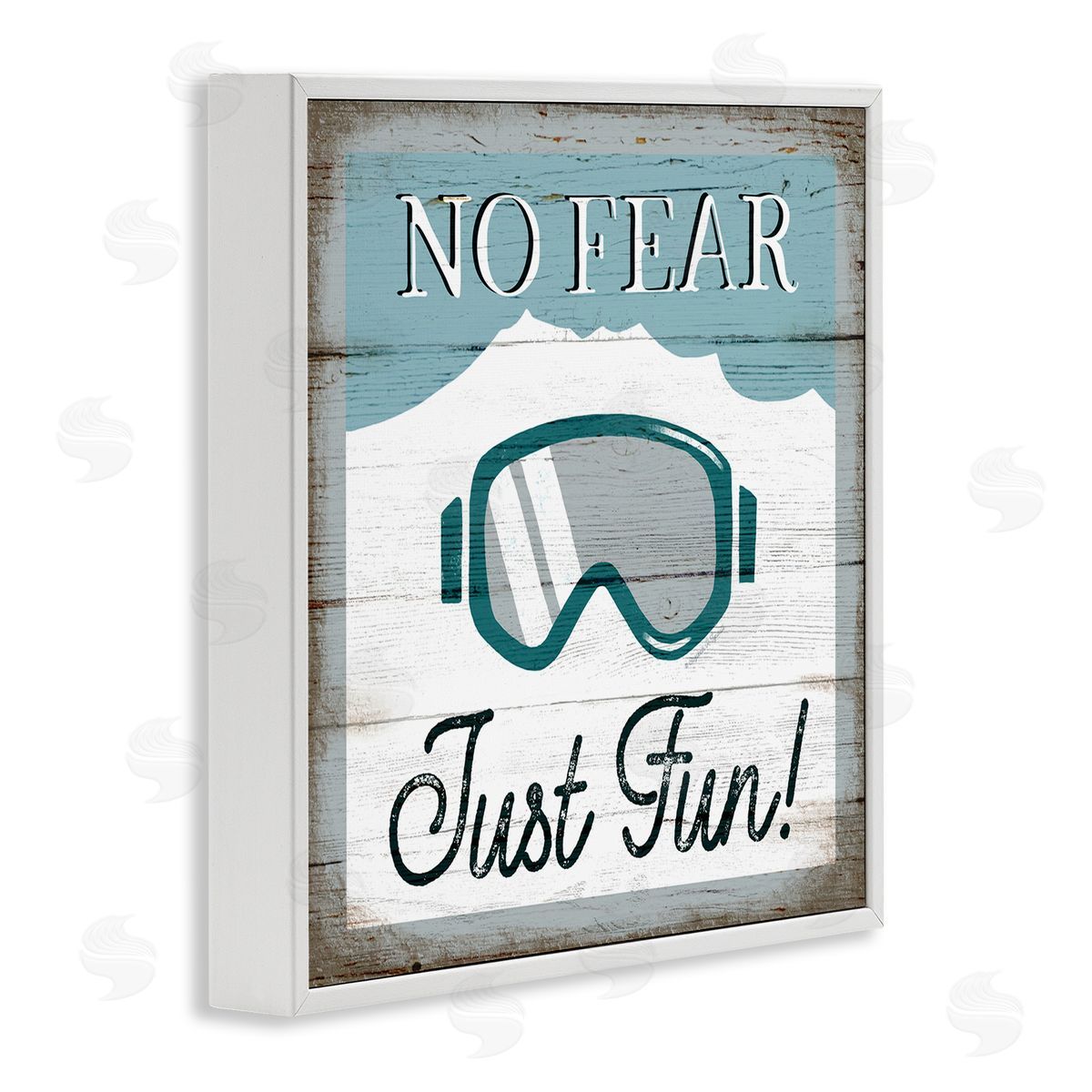 Elizabeth Tyndall No Fear Just Fun Phrase Blue Ski Goggles White Framed Glicee Wall Art Print