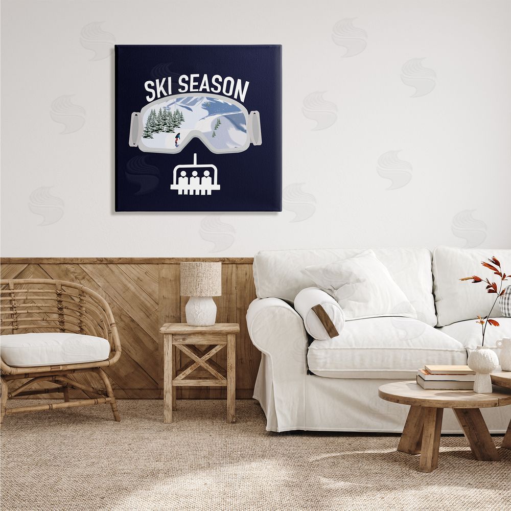 Ashley Singleton Ski Season Phrases Sports Goggles Snowboard Slopes Blue Canvas Wall Art in Room