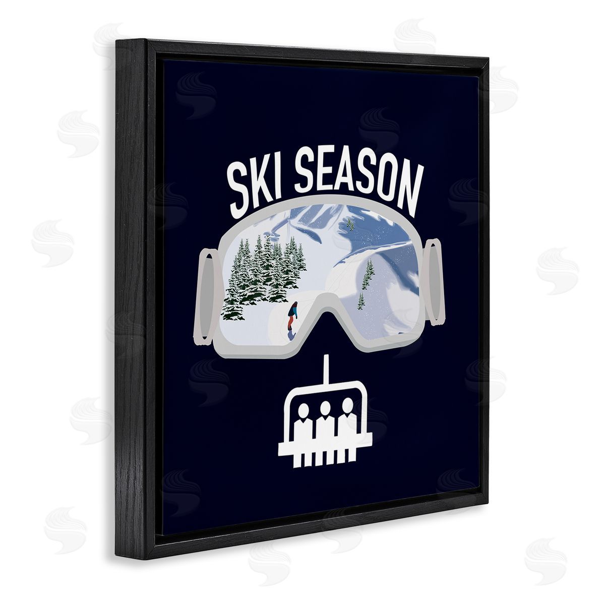 Ashley Singleton Ski Season Phrases Sports Goggles Snowboard Slopes Blue Black Floating Frame Canvas Wall Art Print