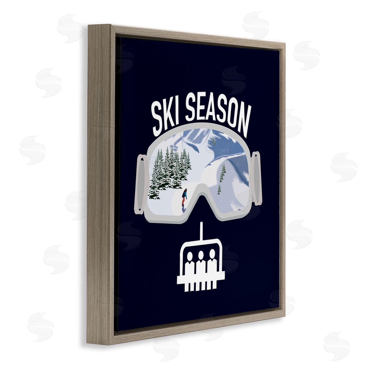 Ashley Singleton Ski Season Phrases Sports Goggles Snowboard Slopes Blue Brown Floating Frame Canvas Wall Art Print