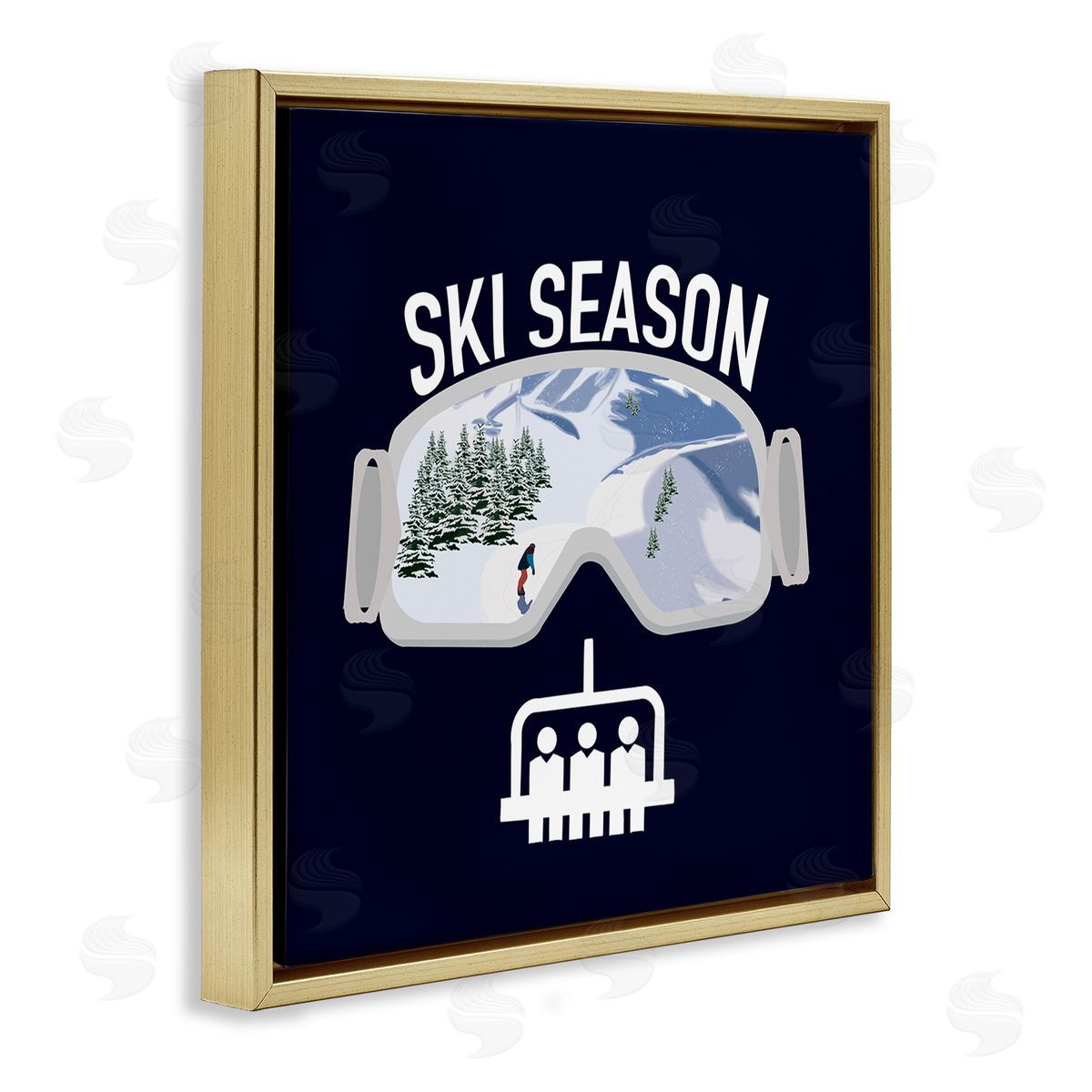 Ashley Singleton Ski Season Phrases Sports Goggles Snowboard Slopes Blue Gold Floating Frame Canvas Wall Art Print