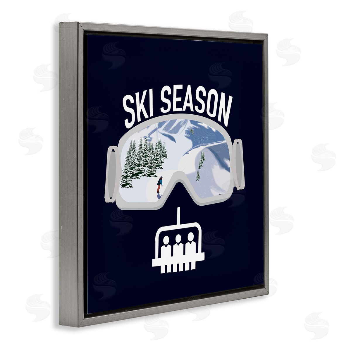Ashley Singleton Ski Season Phrases Sports Goggles Snowboard Slopes Blue Gray Floating Frame Canvas Wall Art Print
