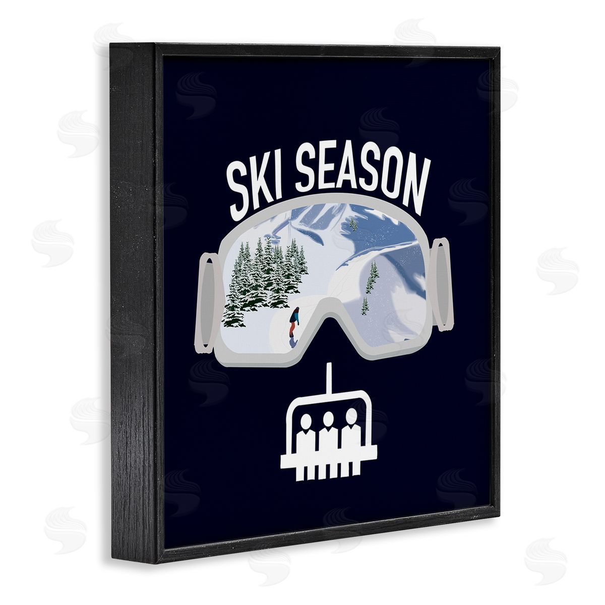 Ashley Singleton Ski Season Phrases Sports Goggles Snowboard Slopes Blue Black Framed Glicee Wall Art Print