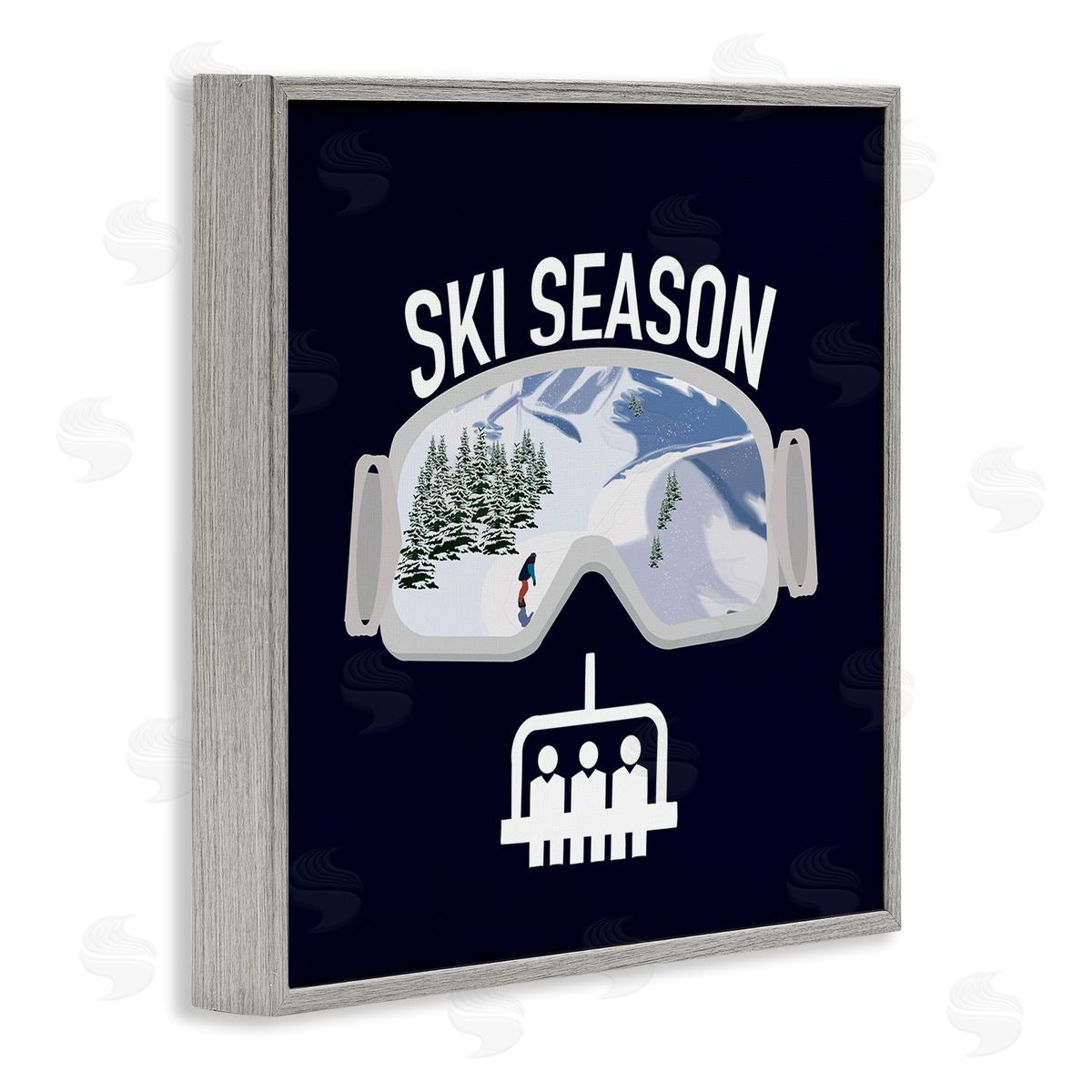 Ashley Singleton Ski Season Phrases Sports Goggles Snowboard Slopes Blue Gray Framed Glicee Wall Art Print