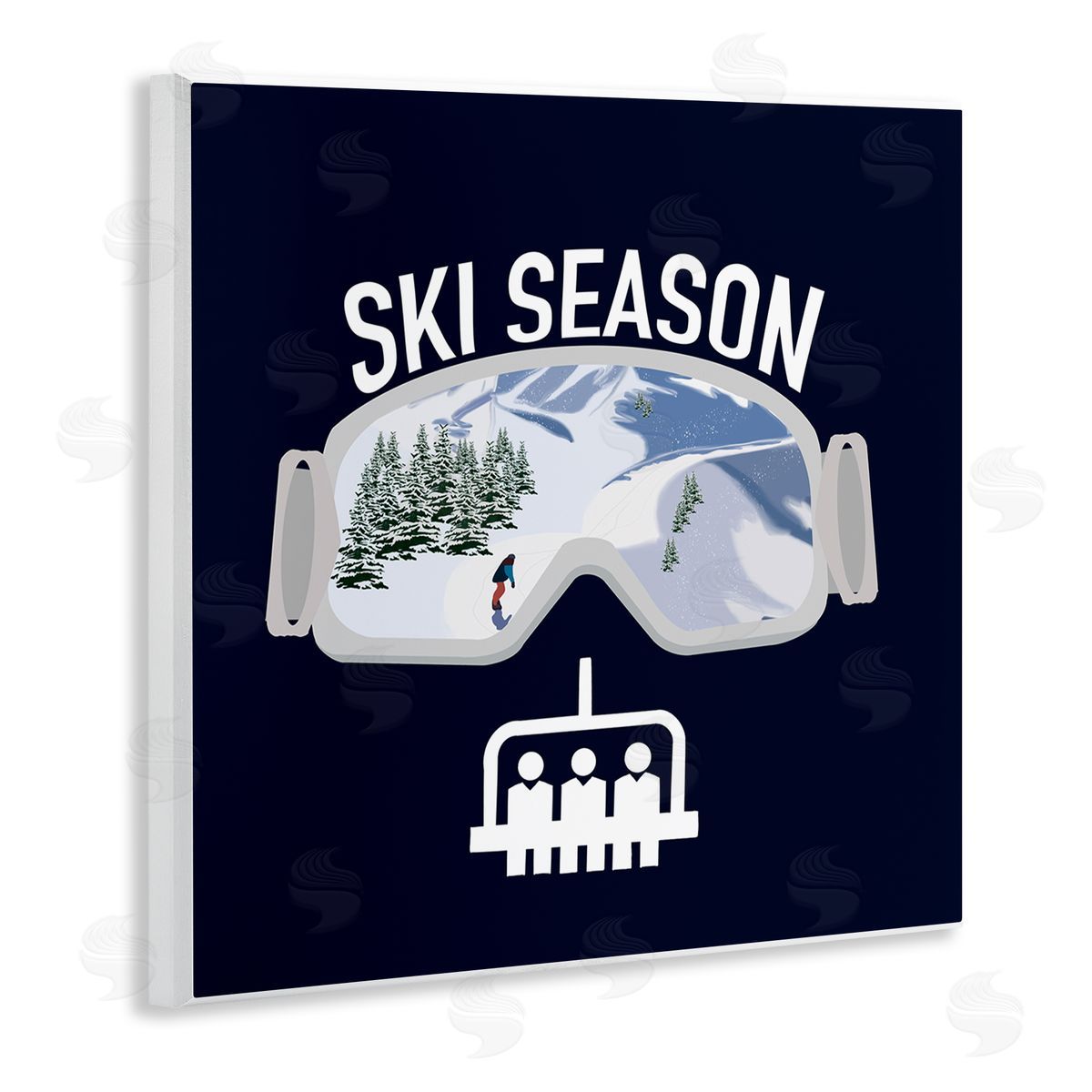 Ashley Singleton Ski Season Phrases Sports Goggles Snowboard Slopes Blue Wooden Wall Plaque Art Print