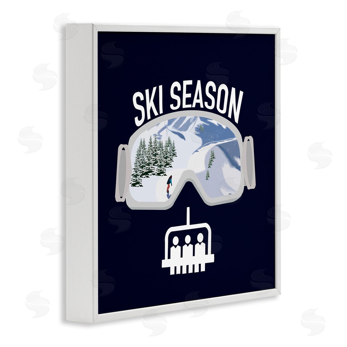 Ashley Singleton Ski Season Phrases Sports Goggles Snowboard Slopes Blue White Framed Glicee Wall Art Print