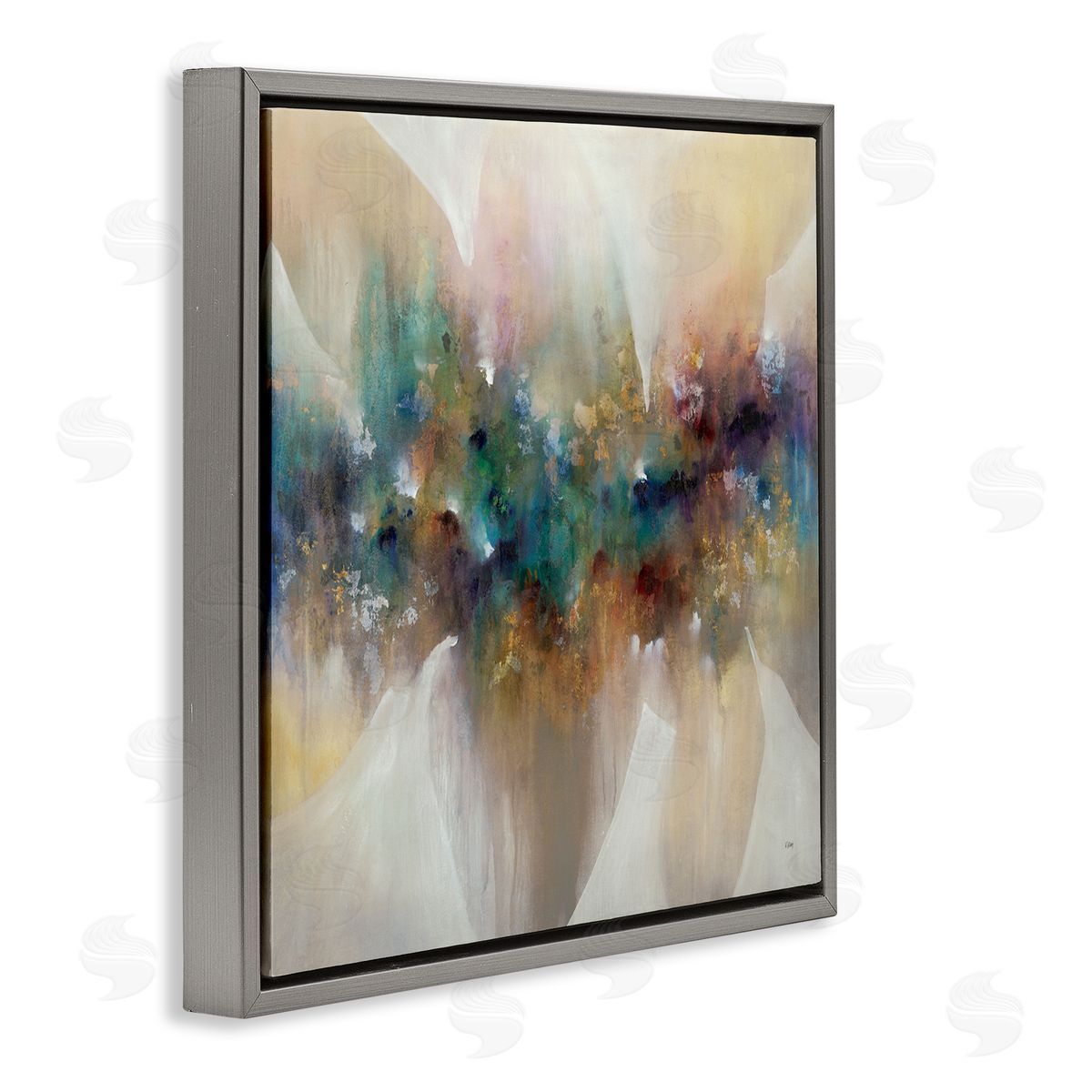 K. Nari Abstract Expressive Painting Modern Blue Green Purple Tones Gray Floating Frame Canvas Wall Art Print
