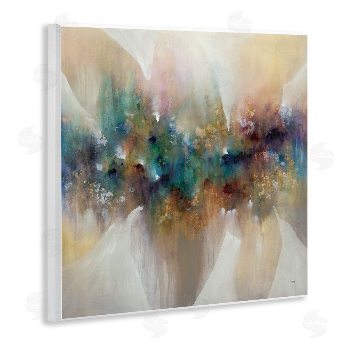 K. Nari Abstract Expressive Painting Modern Blue Green Purple Tones Wooden Wall Plaque Art Print