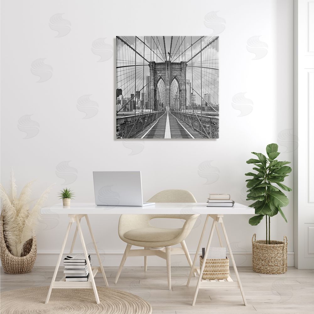 Shelley Lake Brooklyn Bridge Black White Industrial Landscape City Architecture Canvas Wall Art in Room