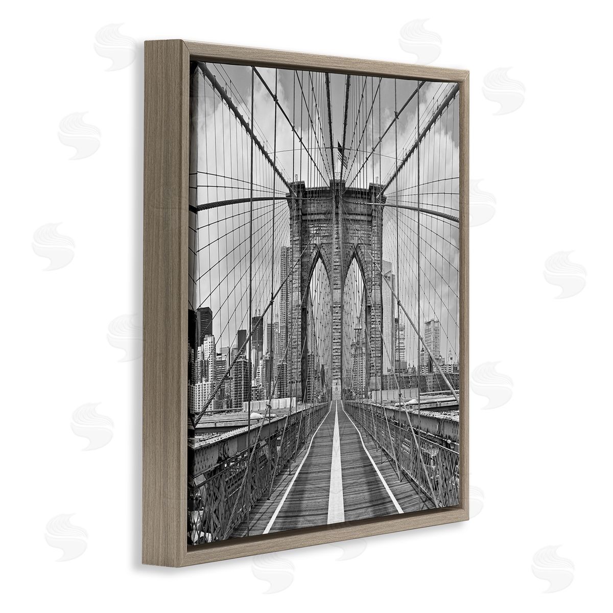 Shelley Lake Brooklyn Bridge Black White Industrial Landscape City Architecture Brown Floating Frame Canvas Wall Art Print