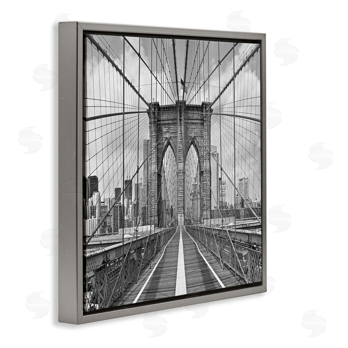 Shelley Lake Brooklyn Bridge Black White Industrial Landscape City Architecture Gray Floating Frame Canvas Wall Art Print