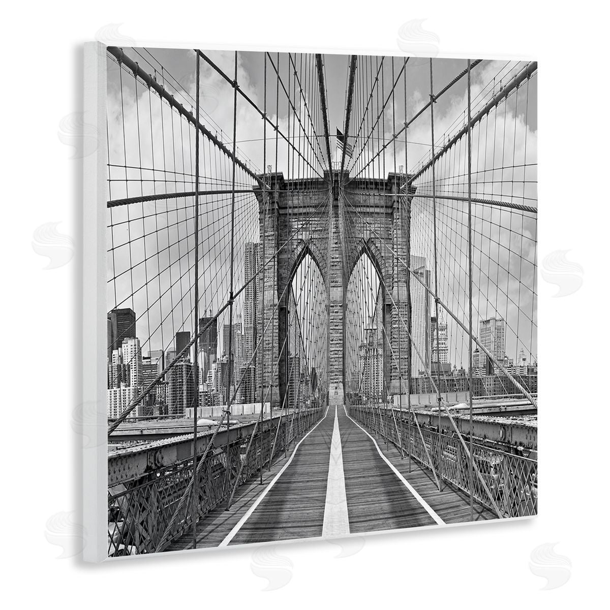 Shelley Lake Brooklyn Bridge Black White Industrial Landscape City Architecture Wooden Wall Plaque Art Print