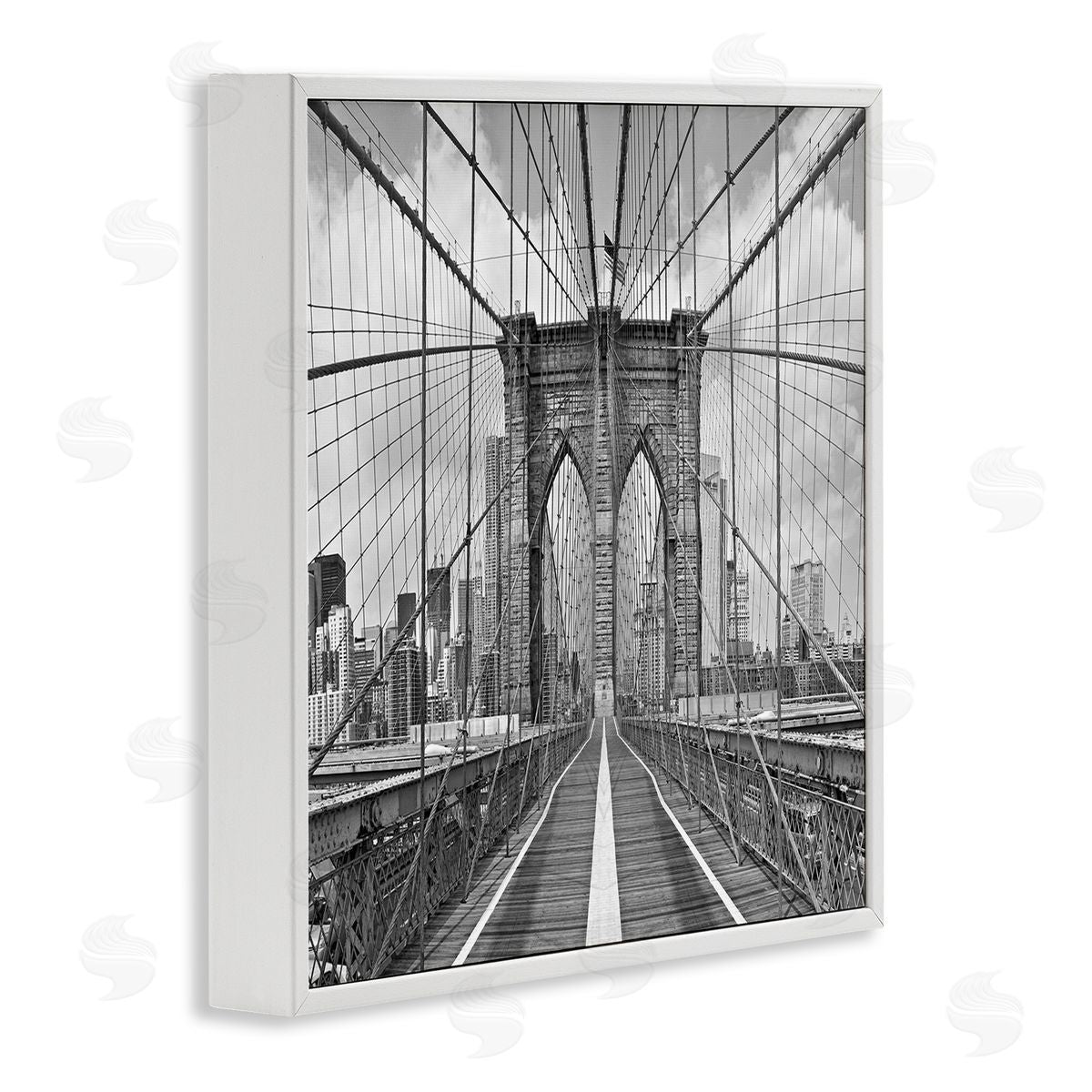 Shelley Lake Brooklyn Bridge Black White Industrial Landscape City Architecture White Framed Glicee Wall Art Print