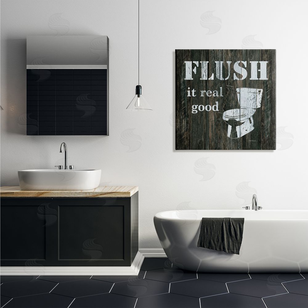 Carol Robinson Flush It Real Good Phrase Vintage Rustic Toilet Canvas Wall Art in Room