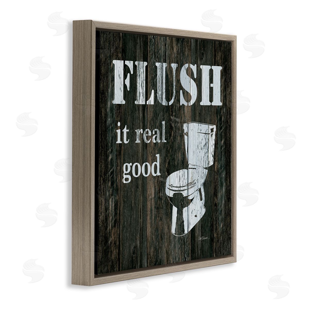 Carol Robinson Flush It Real Good Phrase Vintage Rustic Toilet Brown Floating Frame Canvas Wall Art Print