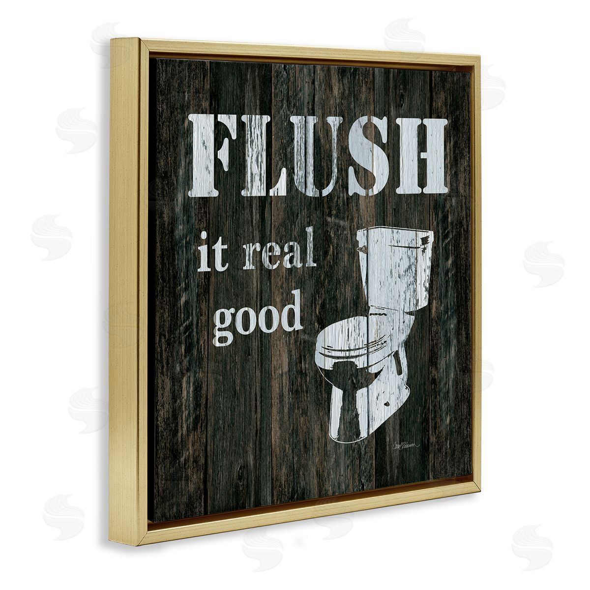 Carol Robinson Flush It Real Good Phrase Vintage Rustic Toilet Gold Floating Frame Canvas Wall Art Print