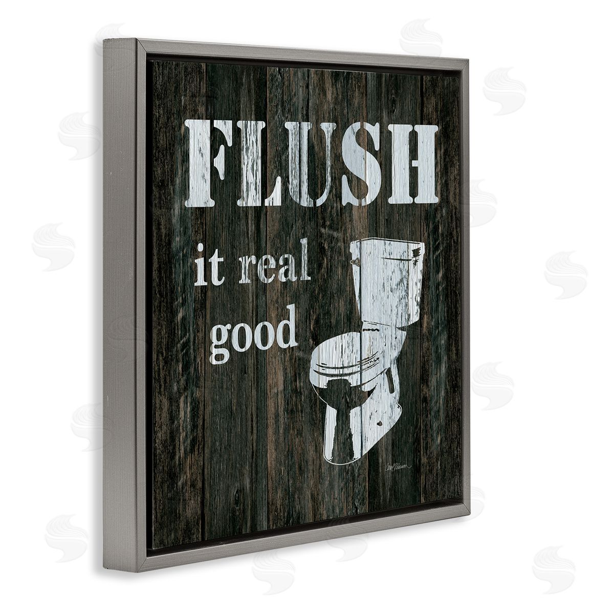 Carol Robinson Flush It Real Good Phrase Vintage Rustic Toilet Gray Floating Frame Canvas Wall Art Print