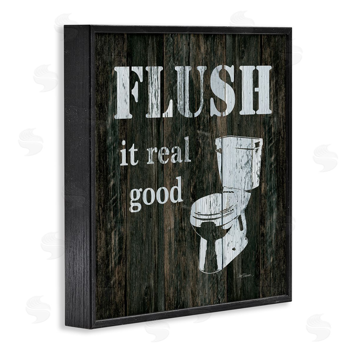 Carol Robinson Flush It Real Good Phrase Vintage Rustic Toilet Black Framed Glicee Wall Art Print