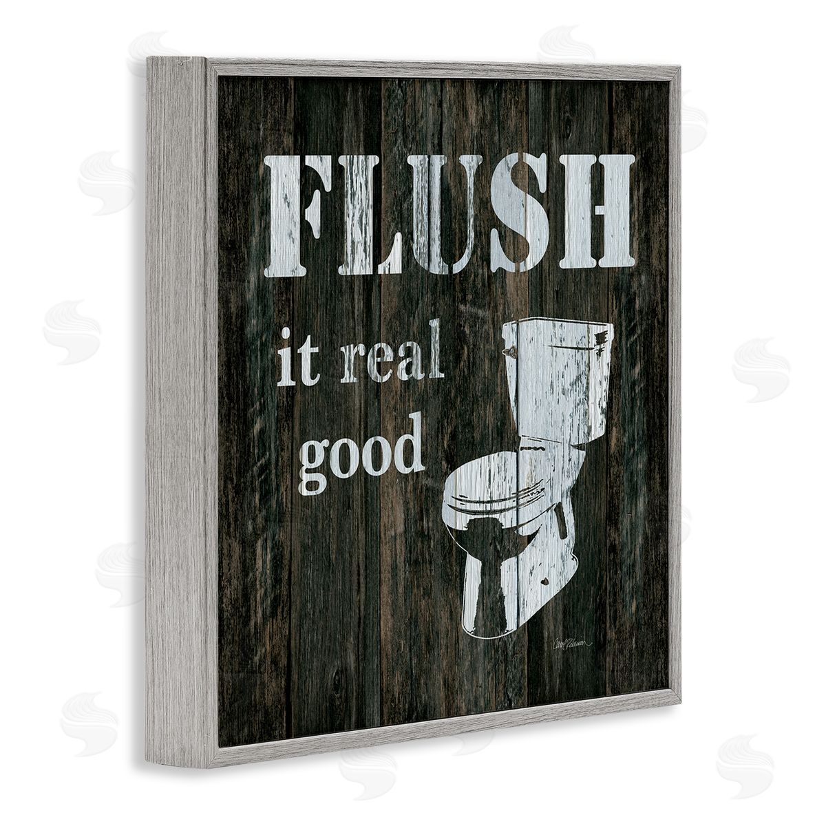 Carol Robinson Flush It Real Good Phrase Vintage Rustic Toilet Gray Framed Glicee Wall Art Print