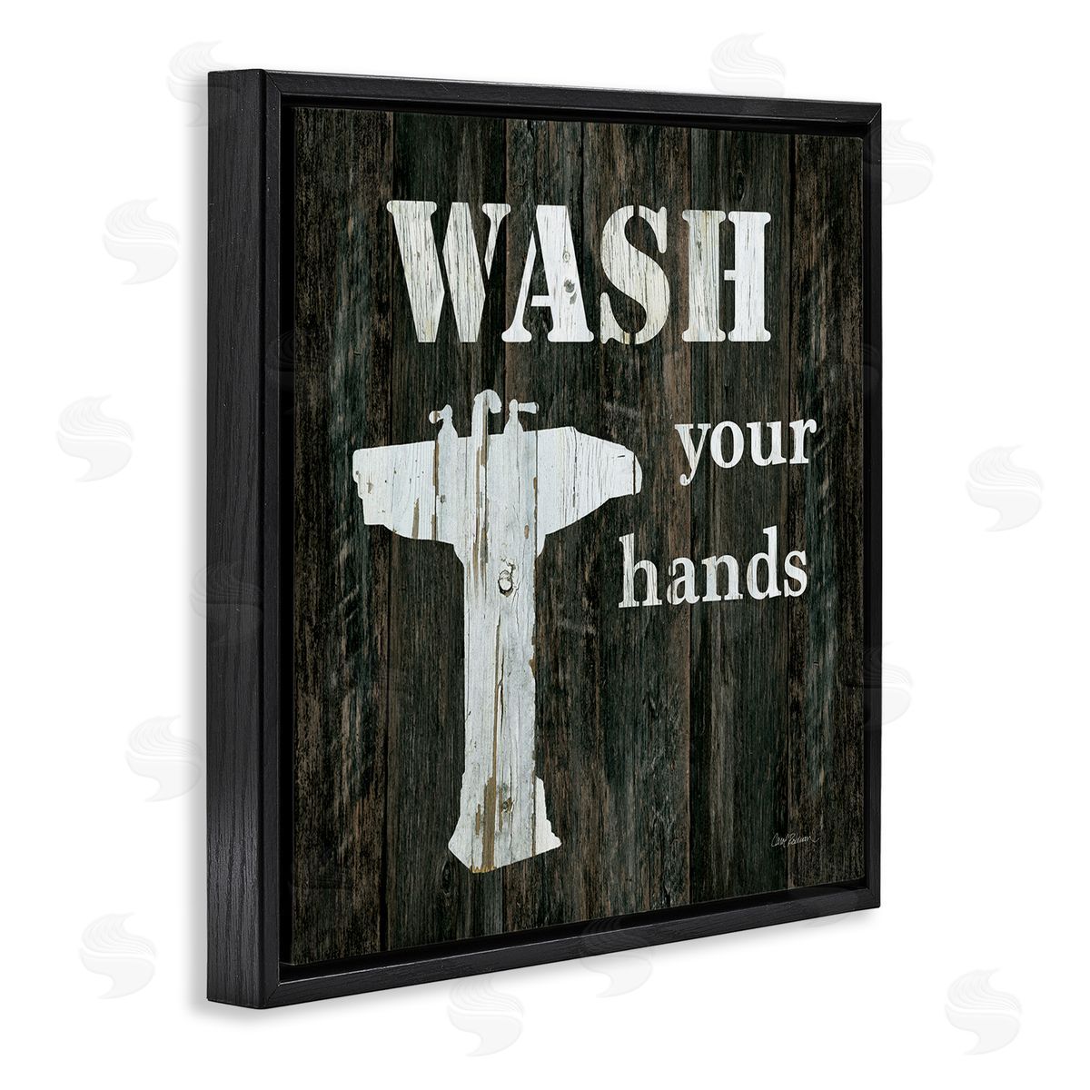 Carol Robinson Wash Your Hands Phrase Rustic Bathroom Sink Black Floating Frame Canvas Wall Art Print