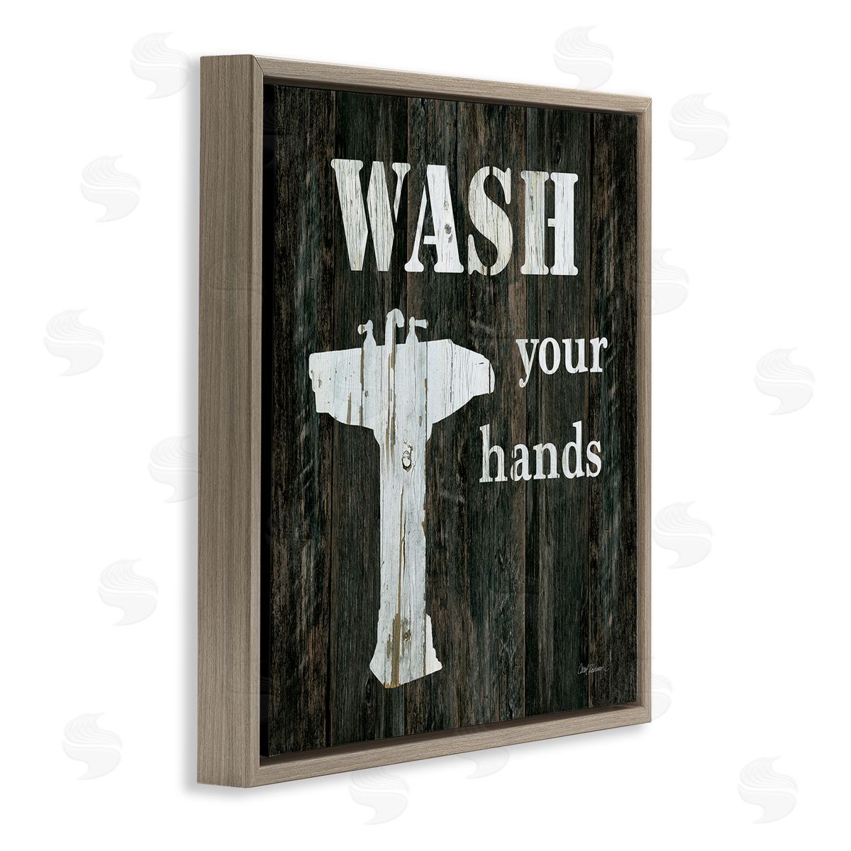 Carol Robinson Wash Your Hands Phrase Rustic Bathroom Sink Brown Floating Frame Canvas Wall Art Print