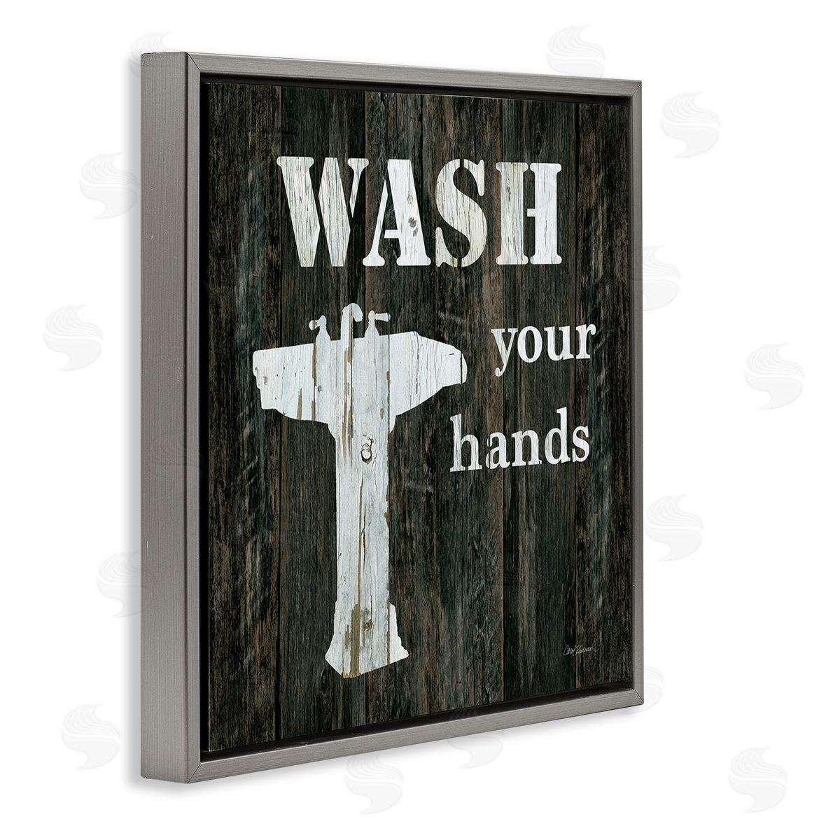 Carol Robinson Wash Your Hands Phrase Rustic Bathroom Sink Gray Floating Frame Canvas Wall Art Print
