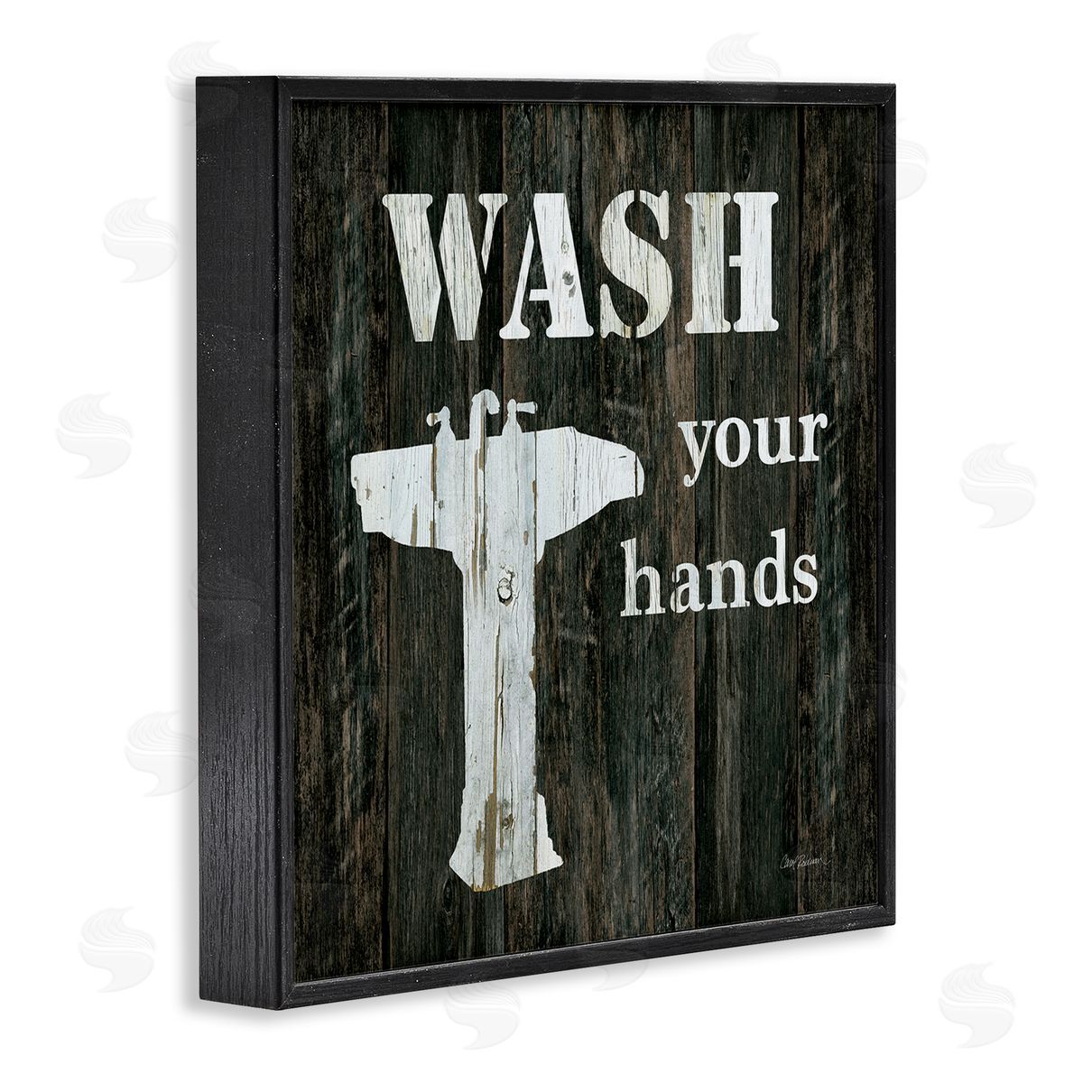 Carol Robinson Wash Your Hands Phrase Rustic Bathroom Sink Black Framed Glicee Wall Art Print