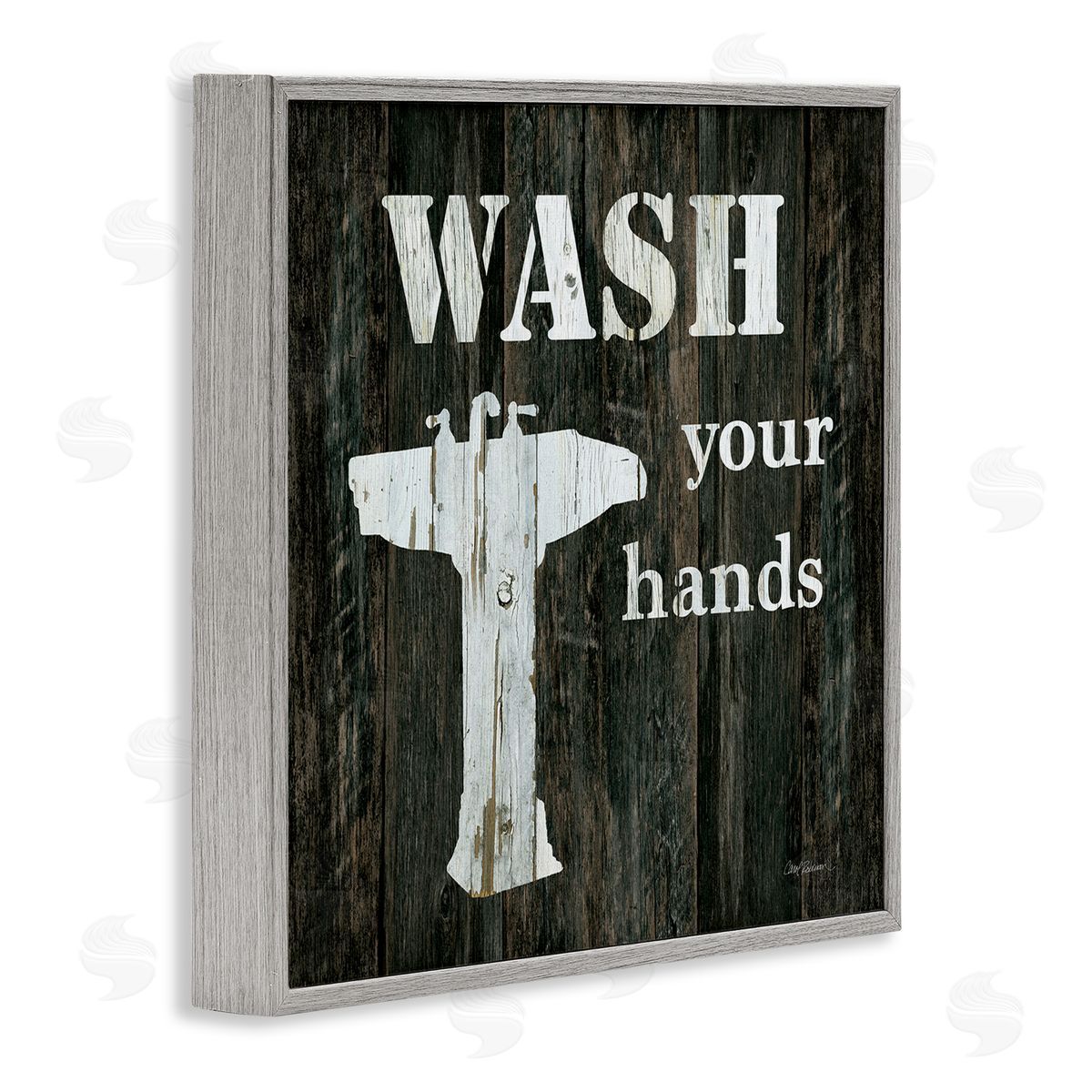 Carol Robinson Wash Your Hands Phrase Rustic Bathroom Sink Gray Framed Glicee Wall Art Print