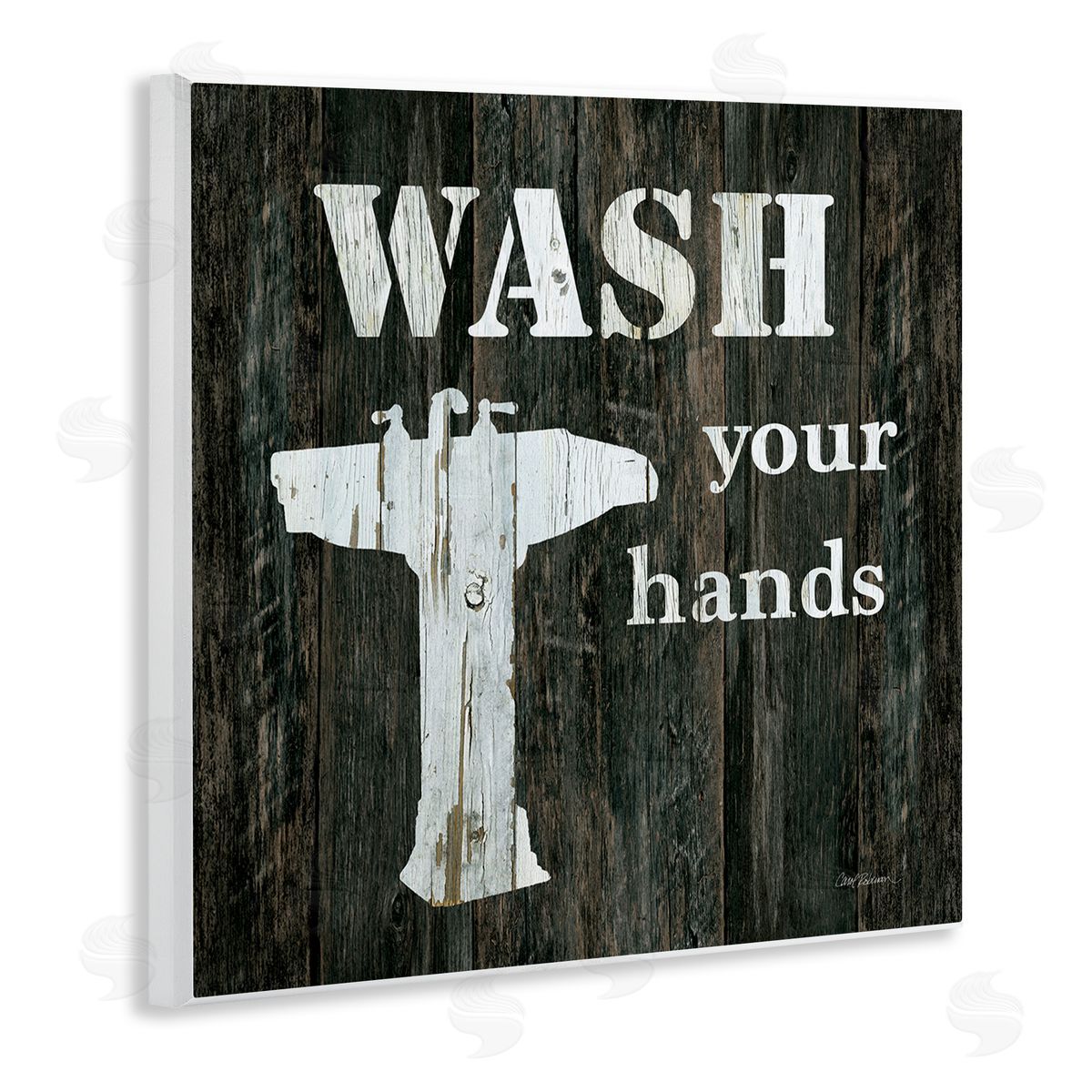 Carol Robinson Wash Your Hands Phrase Rustic Bathroom Sink Wooden Wall Plaque Art Print