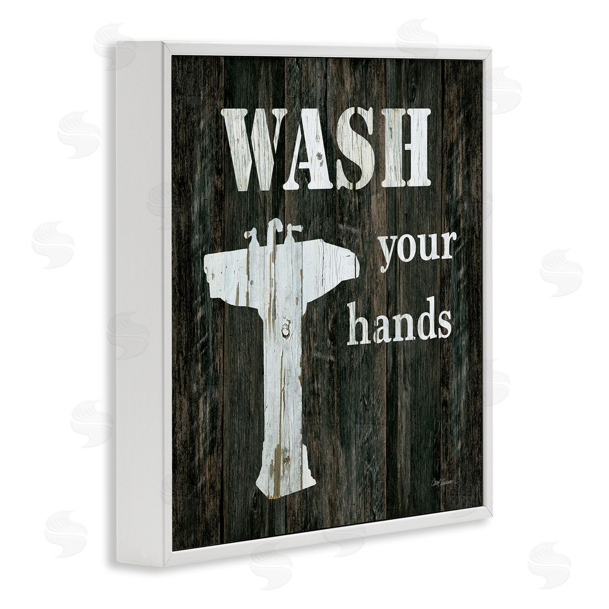 Carol Robinson Wash Your Hands Phrase Rustic Bathroom Sink White Framed Glicee Wall Art Print