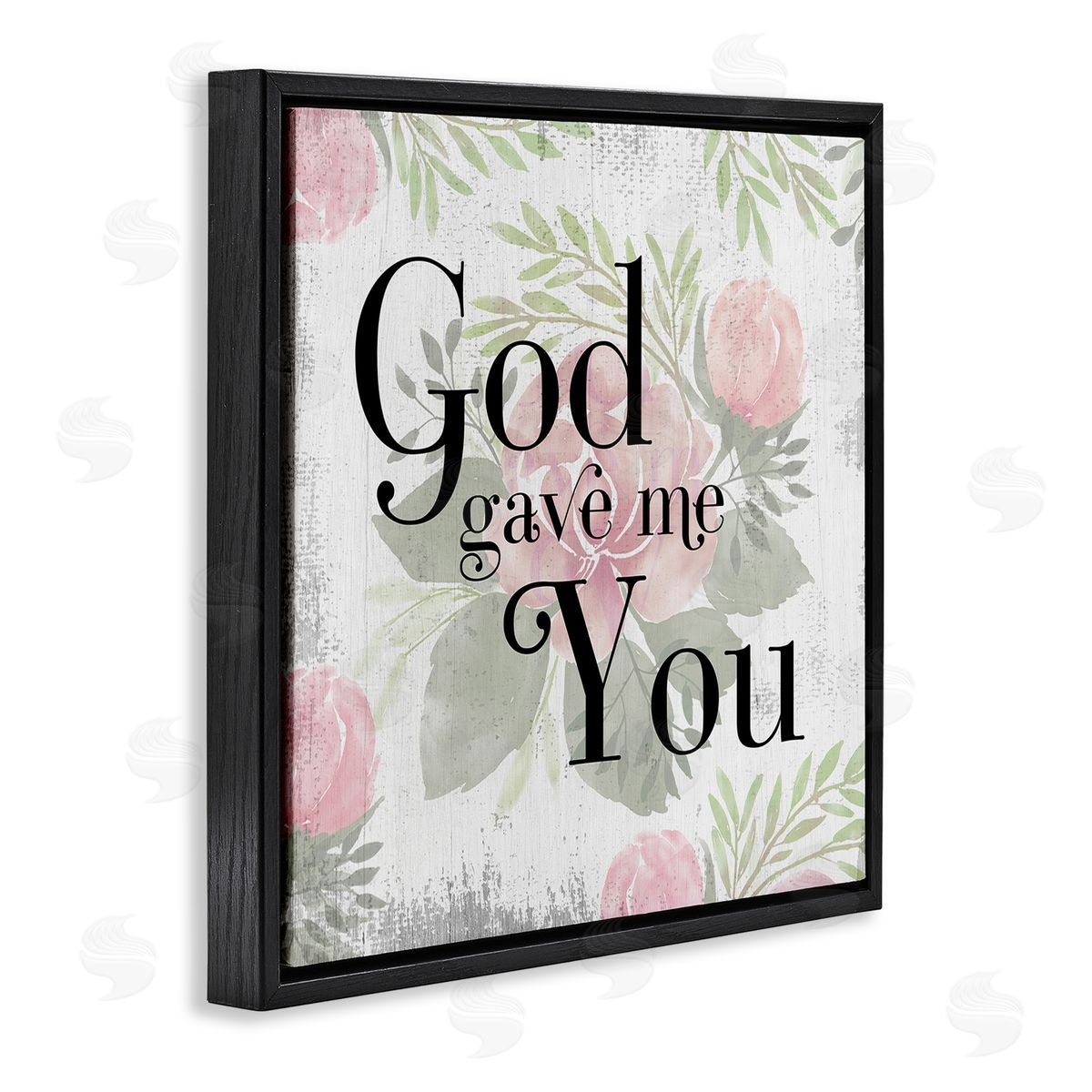 Stupell Studio God Gave Me You Phrase Pink Rose Florals Black Floating Frame Canvas Wall Art Print