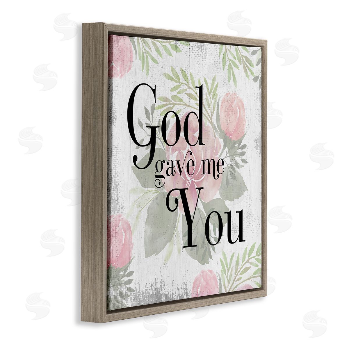 Stupell Studio God Gave Me You Phrase Pink Rose Florals Brown Floating Frame Canvas Wall Art Print