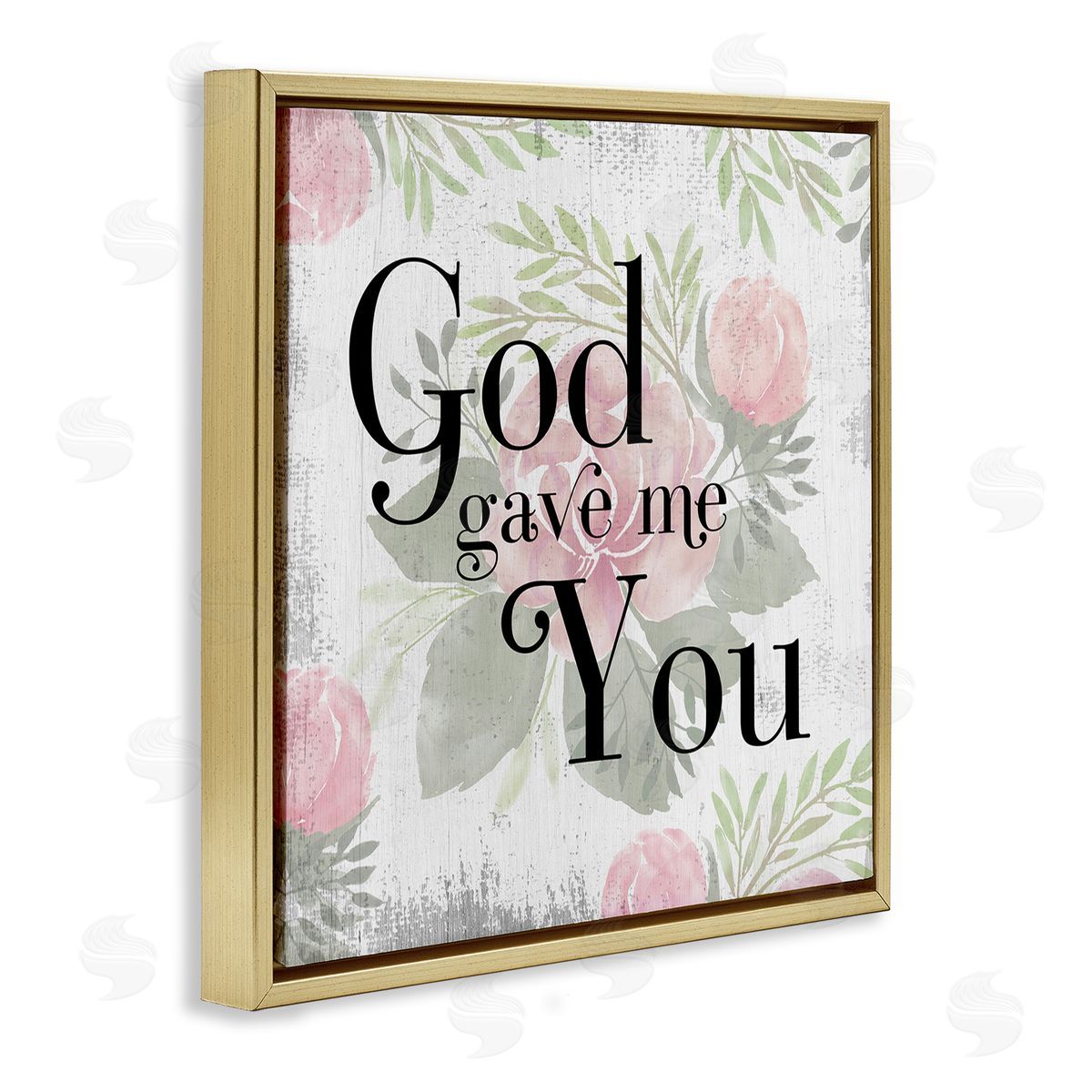Stupell Studio God Gave Me You Phrase Pink Rose Florals Gold Floating Frame Canvas Wall Art Print