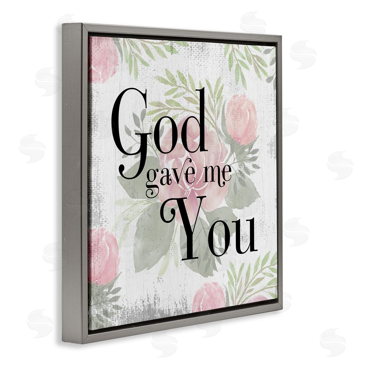 Stupell Studio God Gave Me You Phrase Pink Rose Florals Gray Floating Frame Canvas Wall Art Print