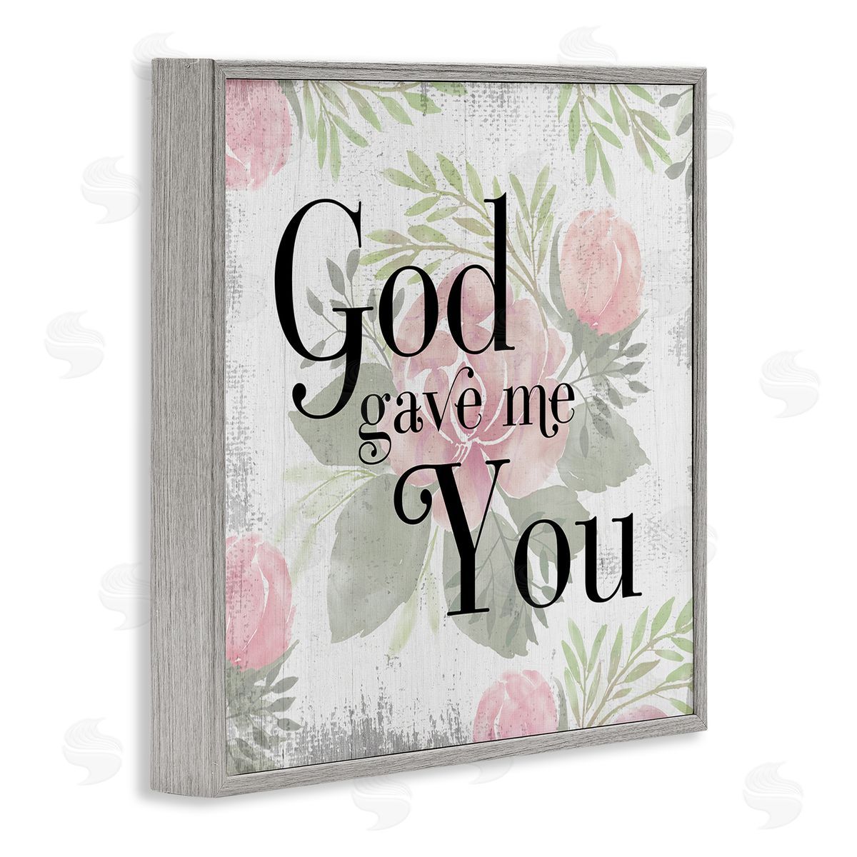 Stupell Studio God Gave Me You Phrase Pink Rose Florals Gray Framed Glicee Wall Art Print
