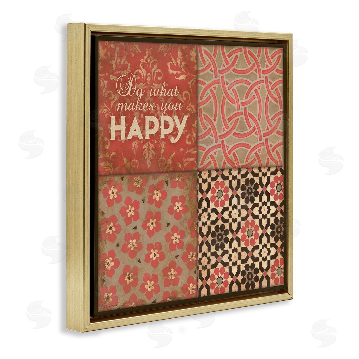 Stephanie Workman Marrott Do What Makes You Happy Vintage Red Patterns Gold Floating Frame Canvas Wall Art Print