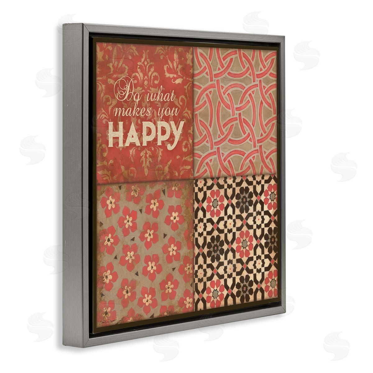 Stephanie Workman Marrott Do What Makes You Happy Vintage Red Patterns Gray Floating Frame Canvas Wall Art Print