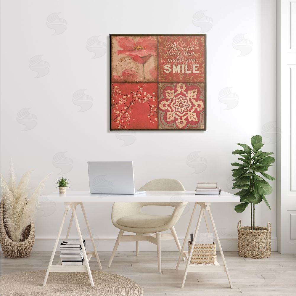 Stephanie Workman Marrott Make You Smile Phrase Vintage Red Parisian Patterns Canvas Wall Art in Room