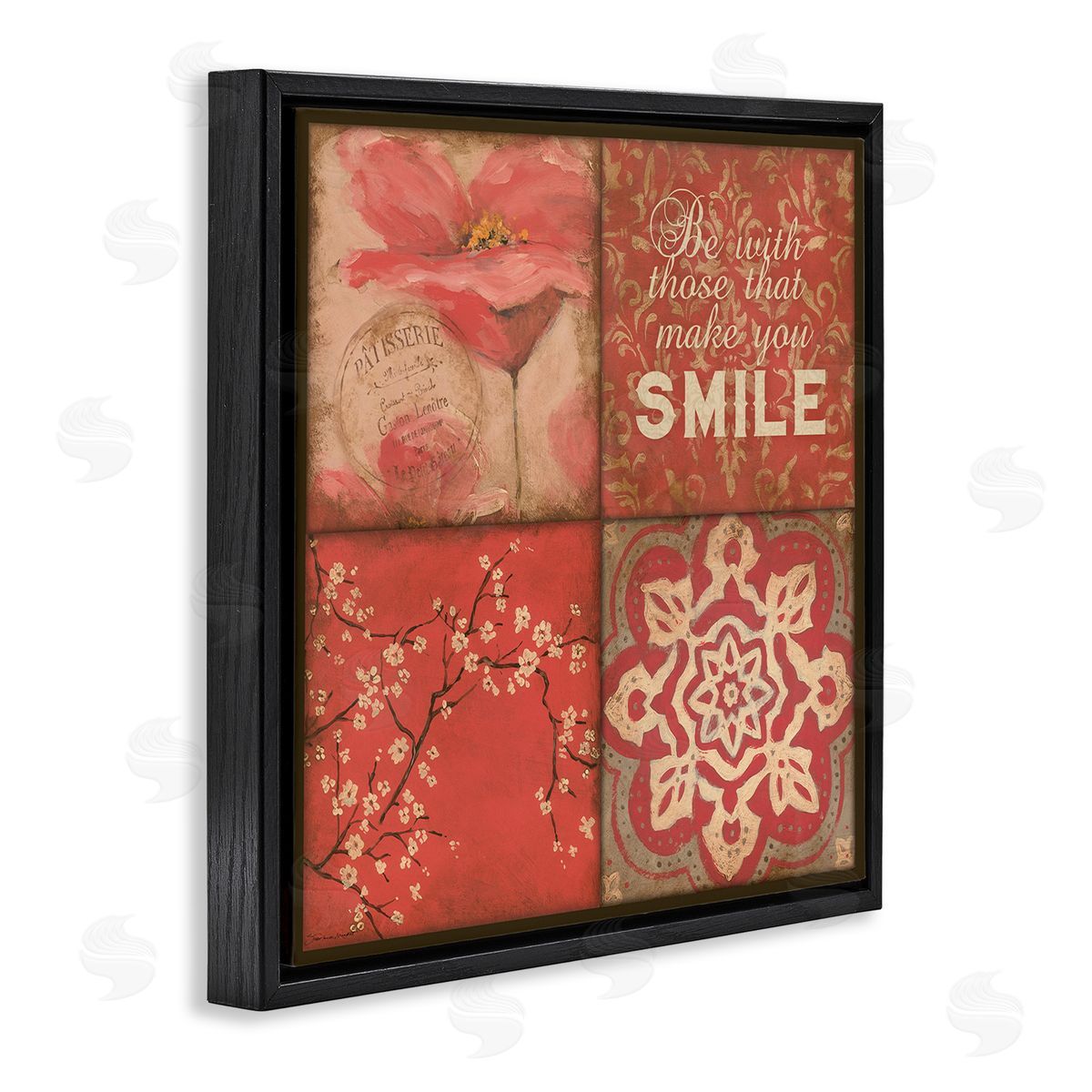 Stephanie Workman Marrott Make You Smile Phrase Vintage Red Parisian Patterns Black Floating Frame Canvas Wall Art Print