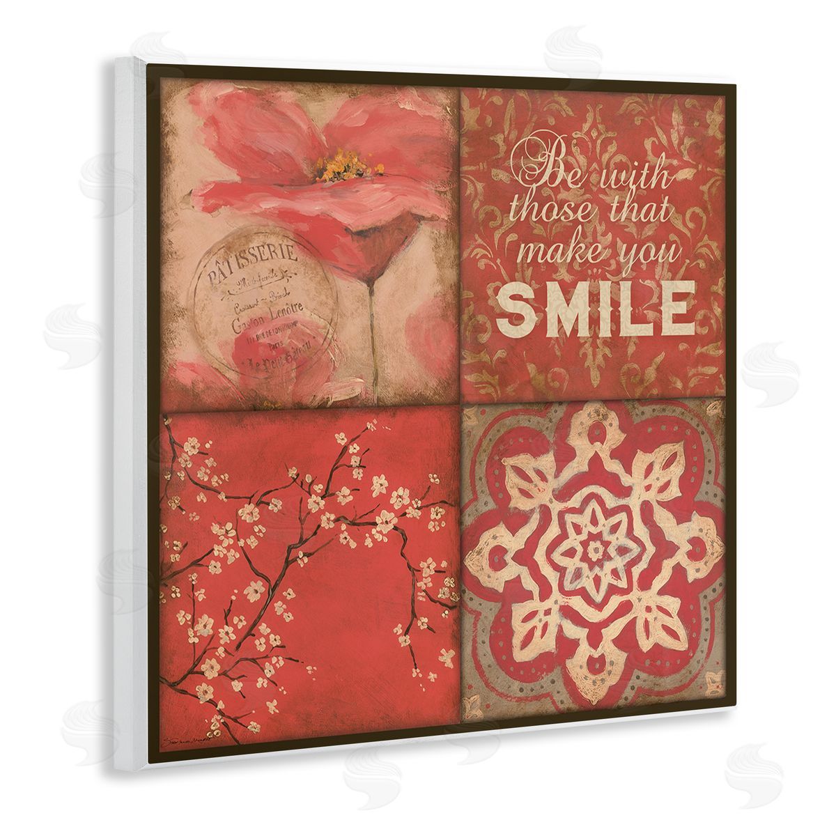 Stephanie Workman Marrott Make You Smile Phrase Vintage Red Parisian Patterns Wooden Wall Plaque Art Print