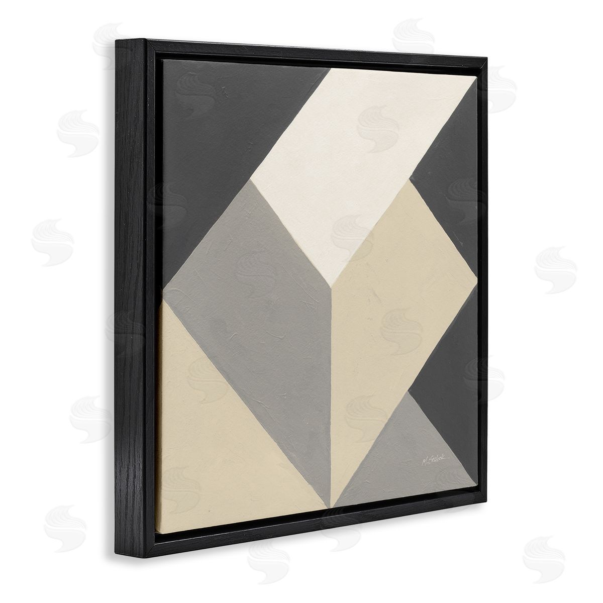 Mike Schick Geometric Shape Arrangement Abstract Grey Beige Heart Black Floating Frame Canvas Wall Art Print