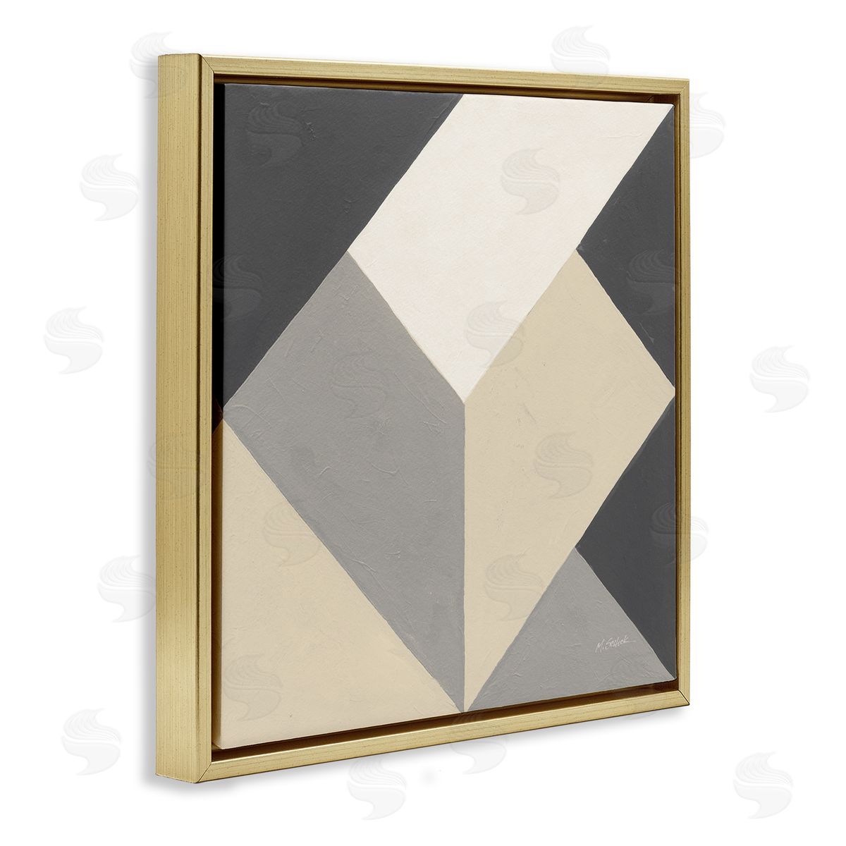 Mike Schick Geometric Shape Arrangement Abstract Grey Beige Heart Gold Floating Frame Canvas Wall Art Print