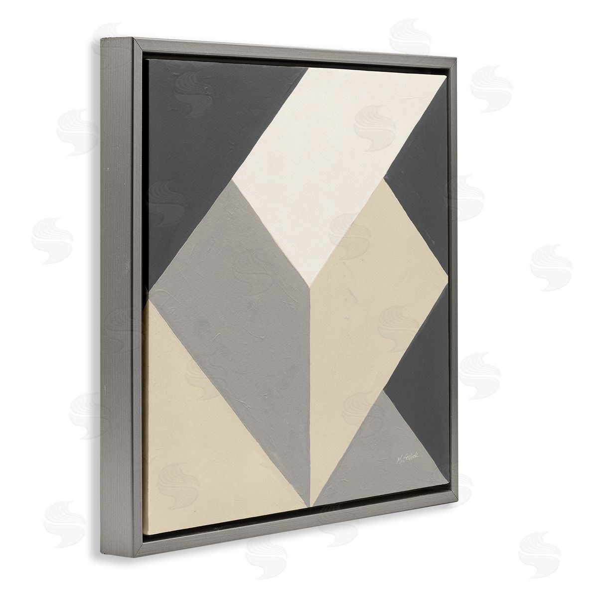 Mike Schick Geometric Shape Arrangement Abstract Grey Beige Heart Gray Floating Frame Canvas Wall Art Print